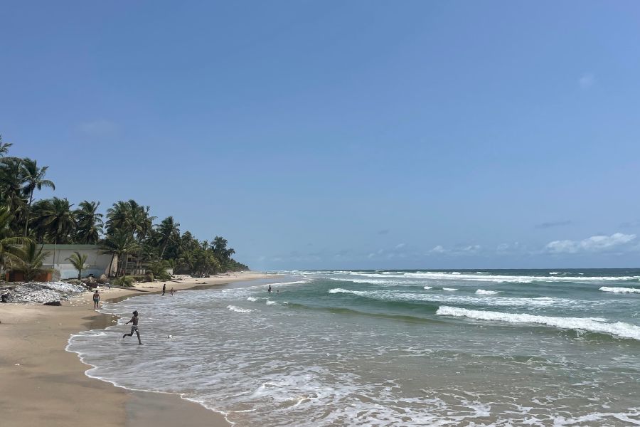 Ocean waves in Assouindé, a beach area near Assinie in Côte d'Ivoire