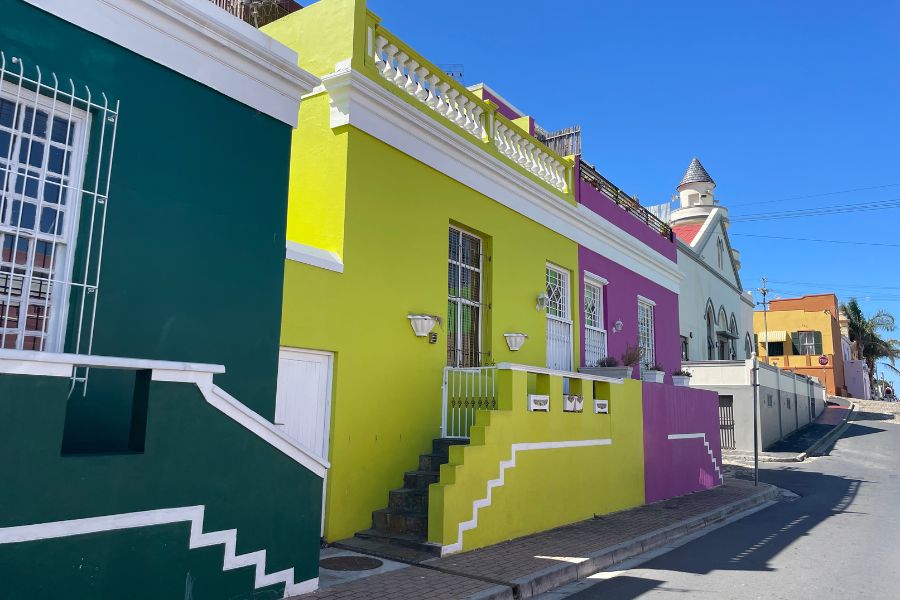 Brightly painted houses in the Bo-Kaap neighborhood of Cape Town.