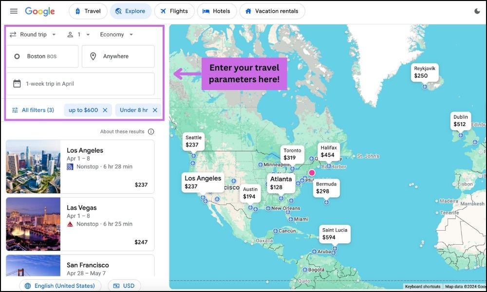 A screenshot of Google Explore, a tool which is useful in narrowing down your options when discovering solo travel destinations.