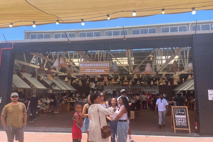 The entrance to the food hall at Neighbourgoods market, a food and wares market in Cape Town.