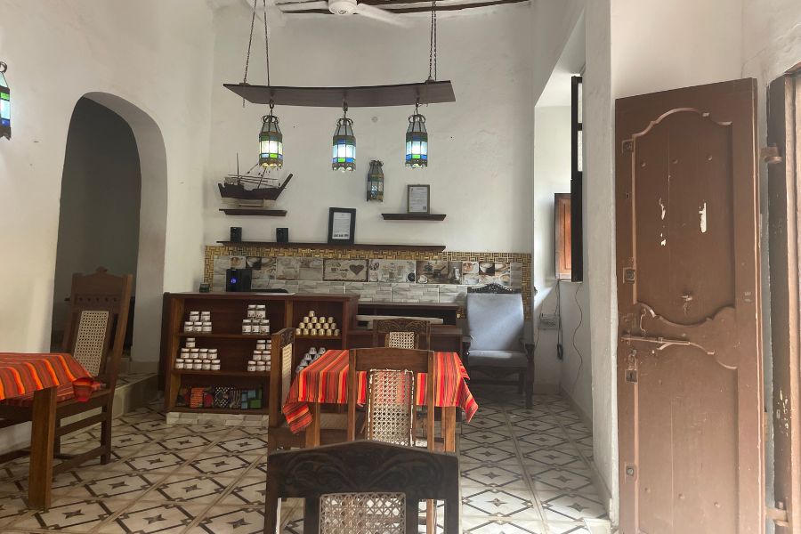 The interior of Jazahi Coffee House, a lovely place for coffee, snacks, or lunch in Old Town Mombasa