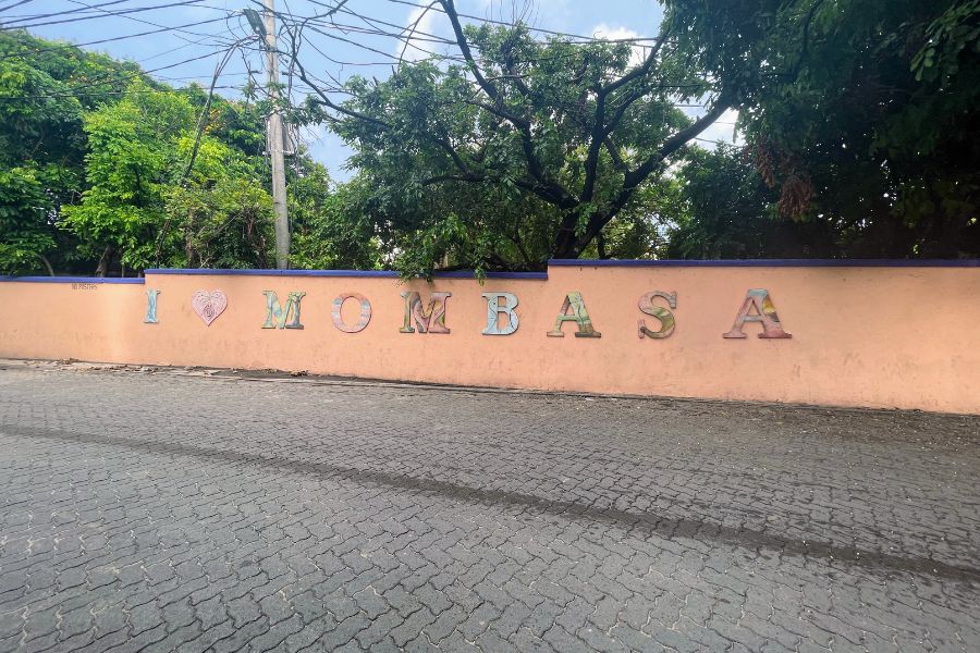 An "I heart Mombasa" sign in Old Town Mombasa, Kenya